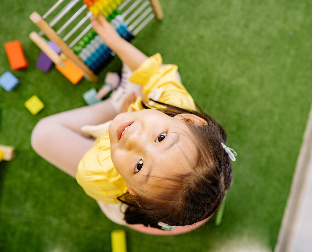 small girl looking up